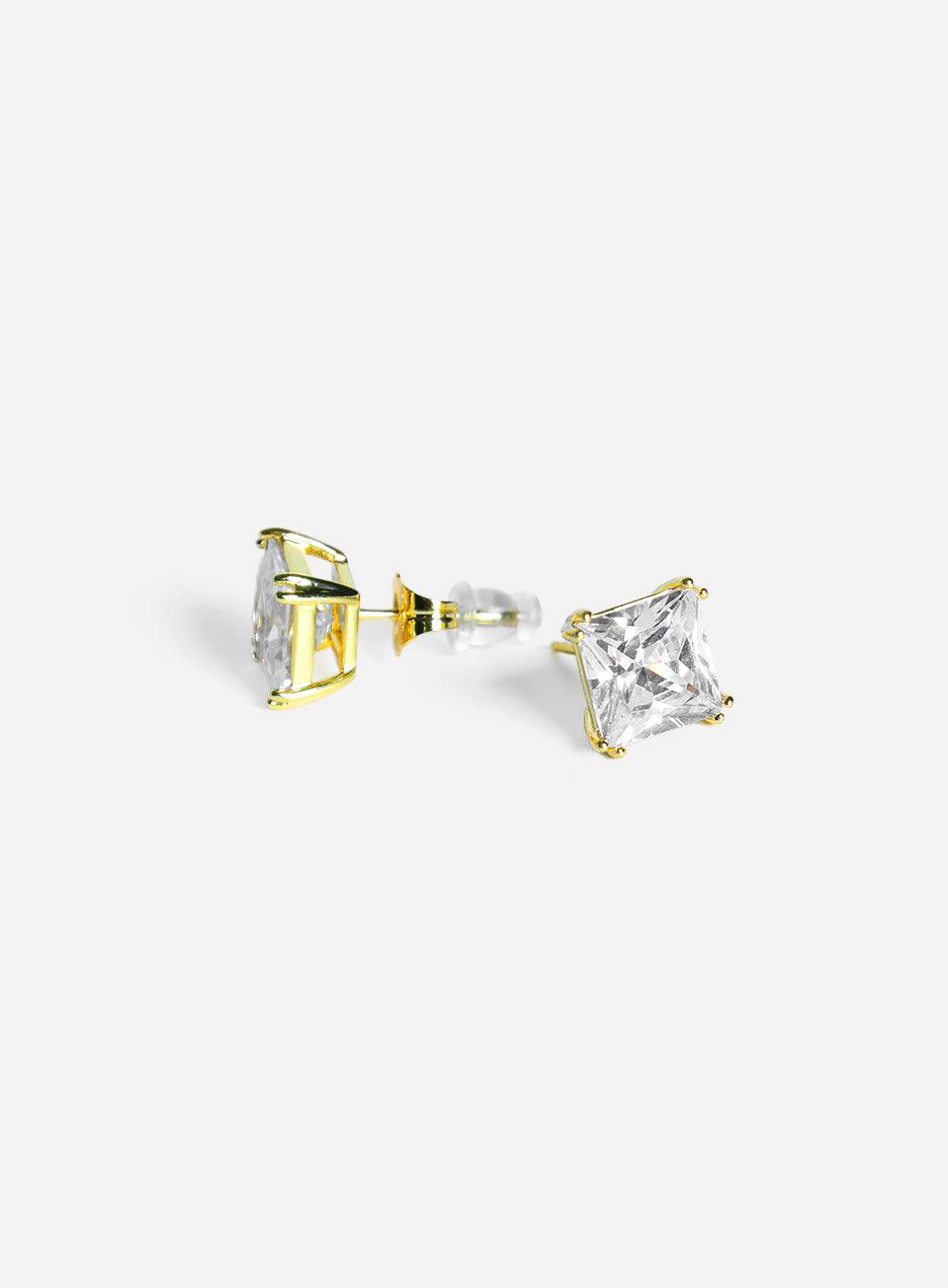 Gracias Dios Square Basket Set Solitaire Stud Earring - Iced Gold - Challenger Streetwear