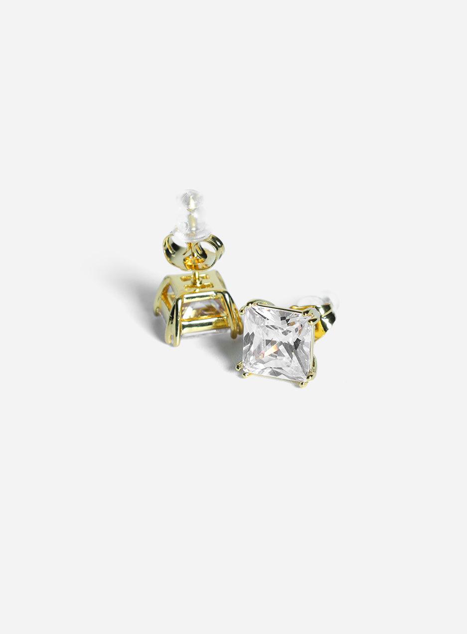 Gracias Dios Square Basket Set Solitaire Stud Earring - Iced Gold - Challenger Streetwear