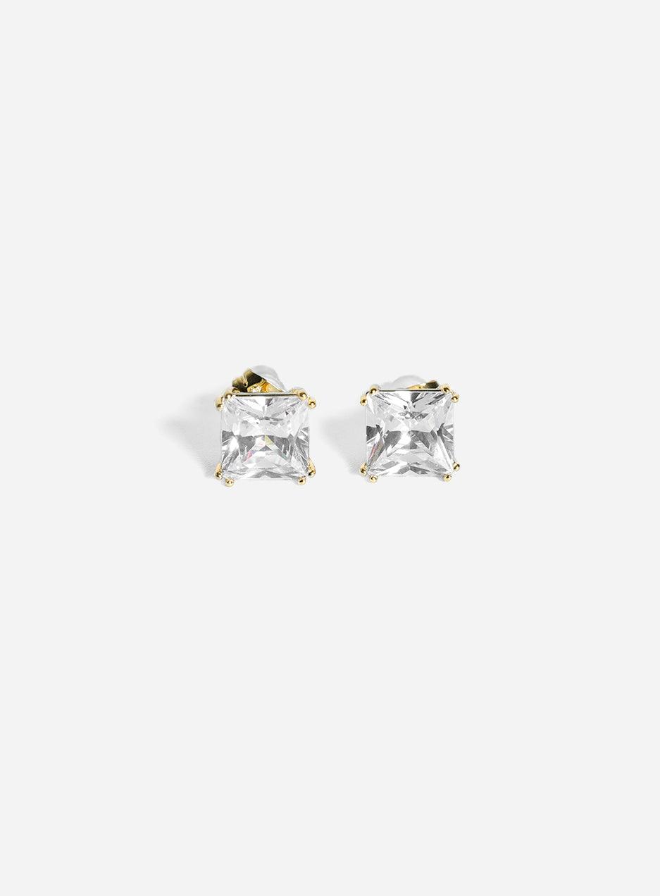 Gracias Dios Square Basket Set Solitaire Stud Earring - Iced Gold - Challenger Streetwear