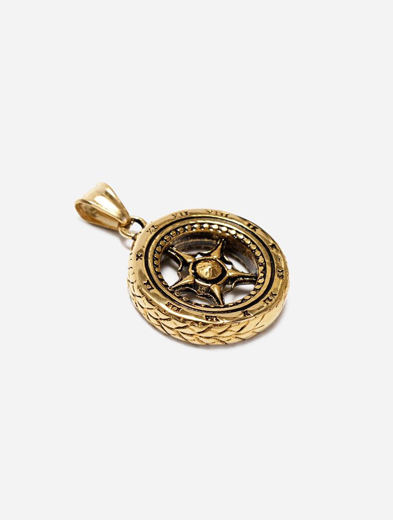 Gracias Dios Stainless Steel Gold Hip Hop Tyre Pendant - Challenger Streetwear