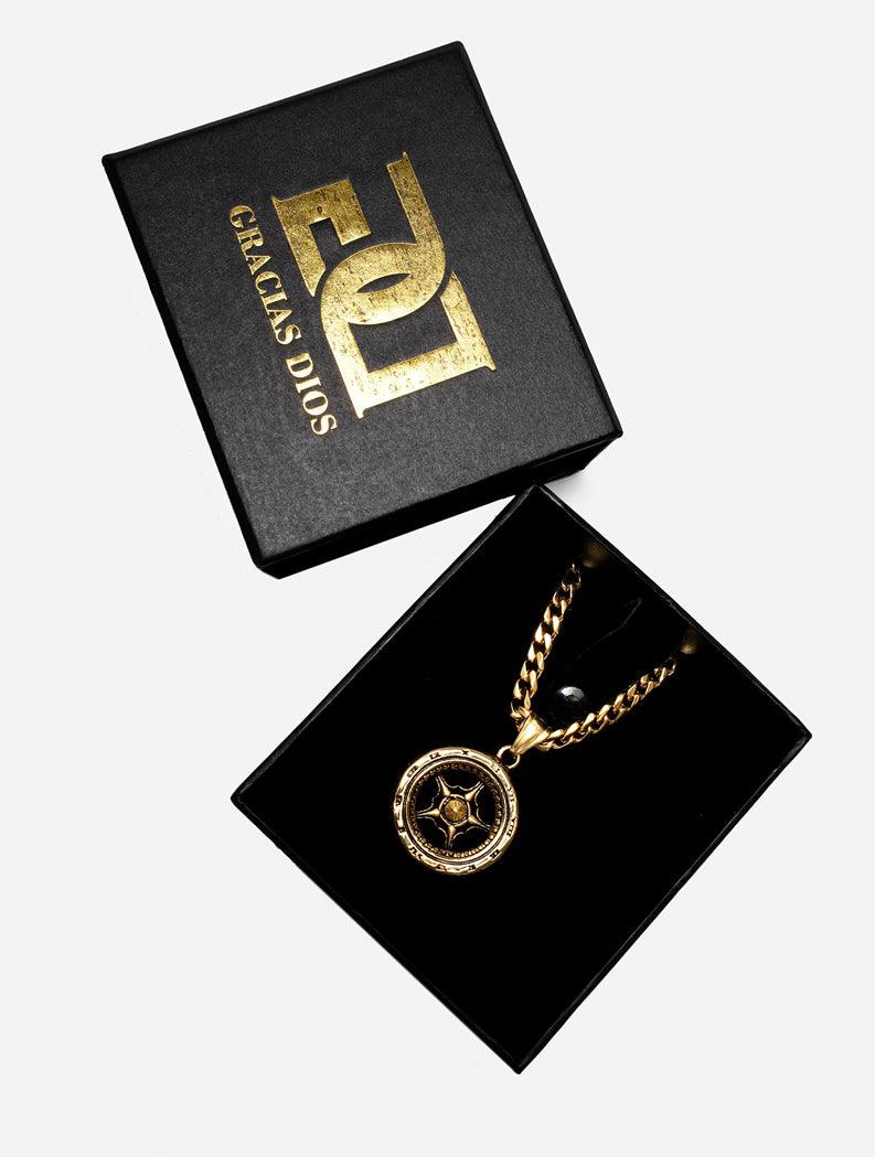 Gracias Dios Stainless Steel Gold Hip Hop Tyre Pendant - Challenger Streetwear