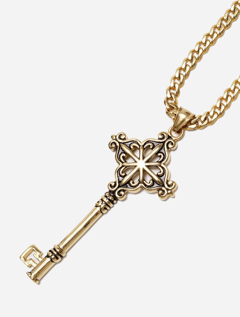 Gracias Dios Stainless Steel Gold Key Pendant - Challenger Streetwear