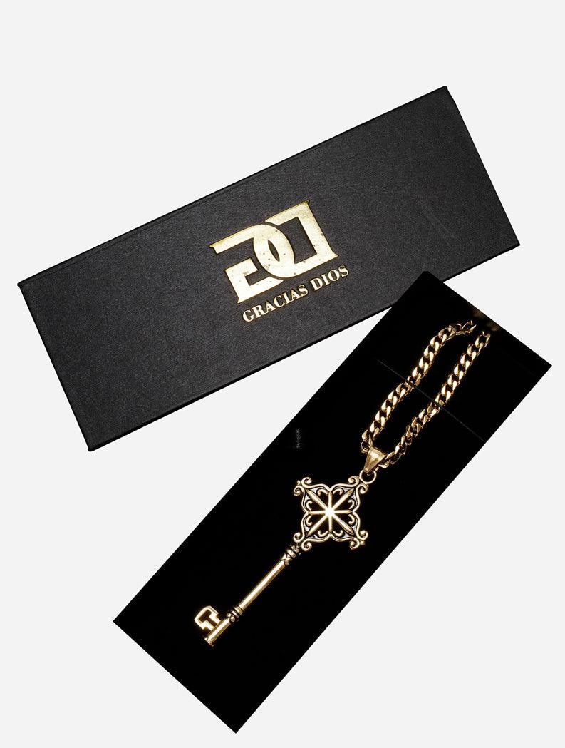 Gracias Dios Stainless Steel Gold Key Pendant - Challenger Streetwear