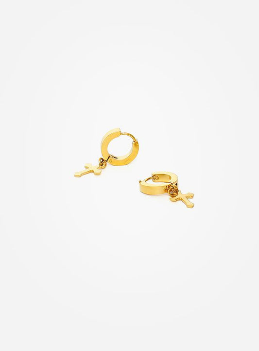 Gracias Dios Templar Knights Cross Gold Hoop Thick 2 Earrings - Challenger Streetwear