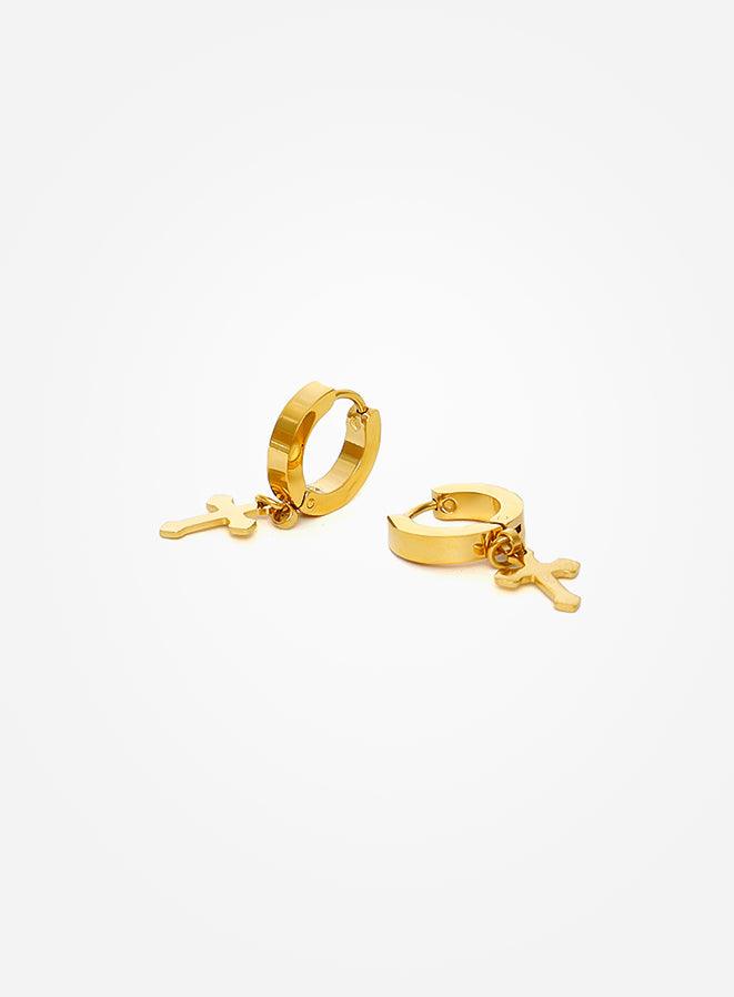 Gracias Dios Templar Knights Cross Gold Hoop Thick 2 Earrings - Challenger Streetwear