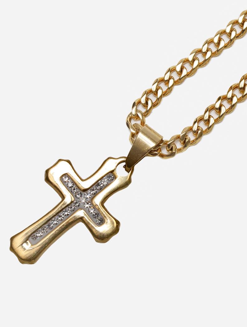 Gracias Dios Two Tone Gold Mini Cross - Challenger Streetwear