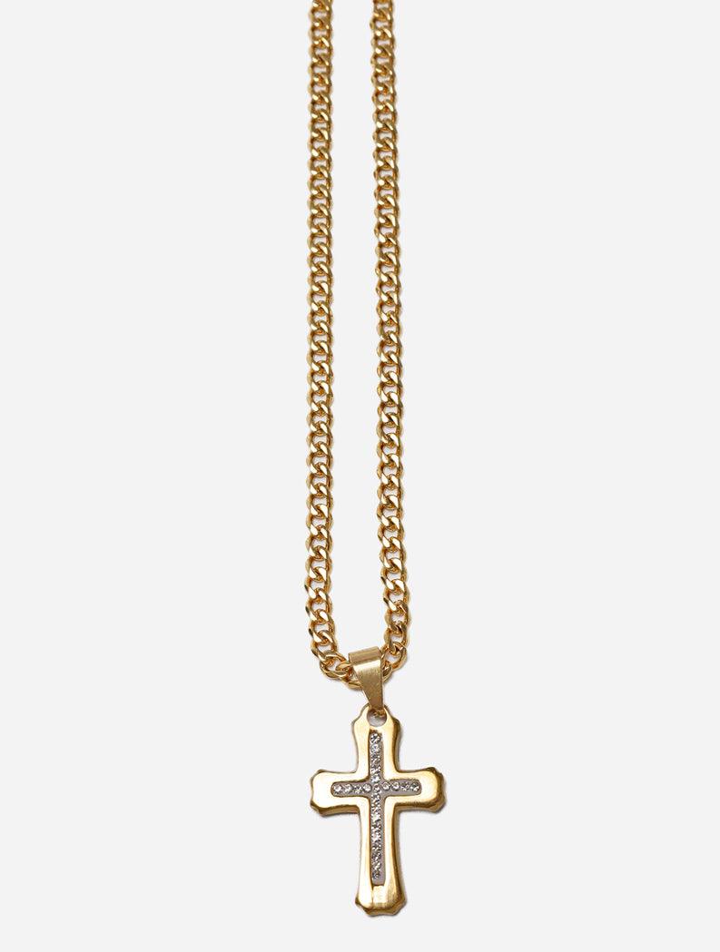 Gracias Dios Two Tone Gold Mini Cross - Challenger Streetwear