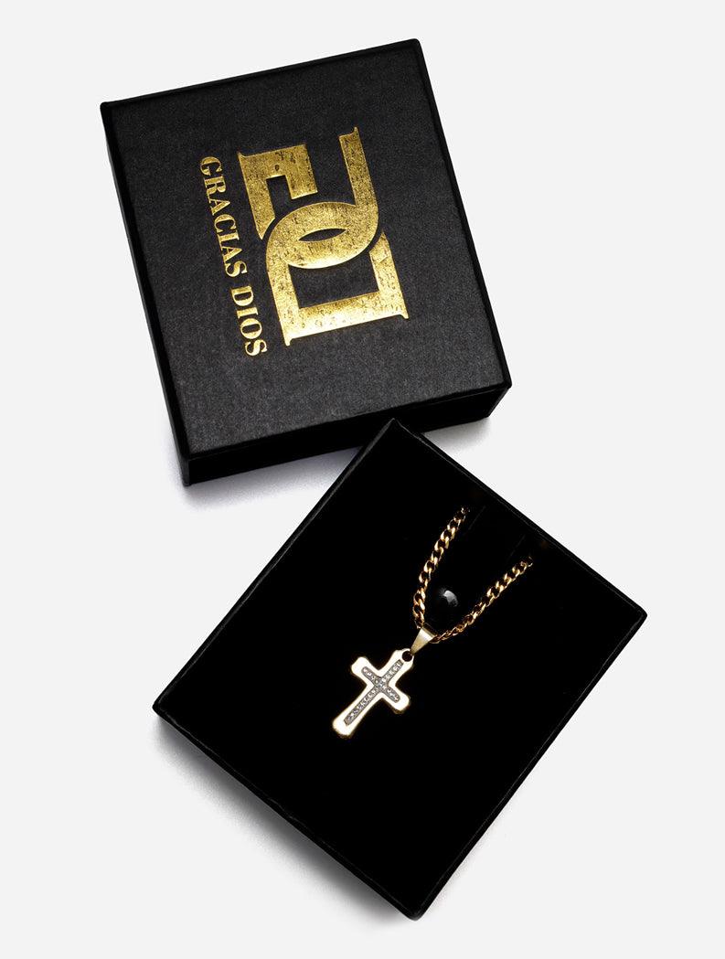 Gracias Dios Two Tone Gold Mini Cross - Challenger Streetwear